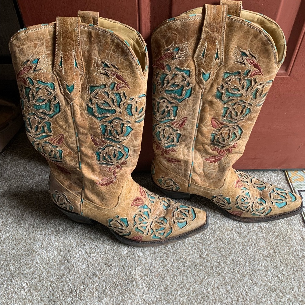 Women’s Leather Corral Cowboy Boots 8M